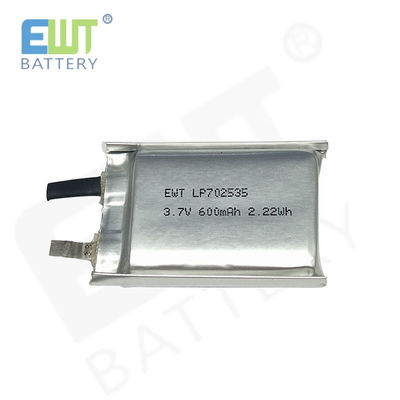 Langlebige Leistung Lithium Polymer Akku LP702535 3.7V 600mAh mit OEM-ODM-Unterstützung und Schutz vor Überlastung