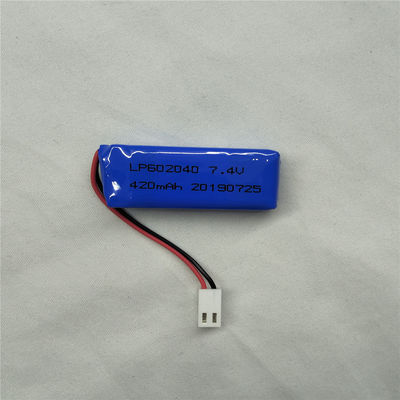 LP602040 7.4V 420mAh Lithium-Polymer-Batterie mit Sicherheitsmerkmalen Schutz vor Entladungen -20°C bis 45°C