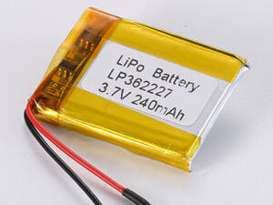 LP362227 3,7V 240mAh Lithium-Polymer-Batterie mit hoher Energiedichte 150-200 Wh/kg und maximalem Entladestrom 0,35A