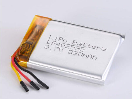 LP402535 3,7V 320MAH Li-Ionen-Batterie mit 2 Stunden Ladezeit und Silberfolie und durchsichtigem PVC