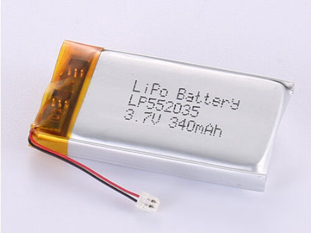 Niedertemperatur-Li-Polymer-Batterie LP552035 3,7V 340MAH mit Silberfolie und transparenter PVC-Garantie 12 Monate ein Jahr
