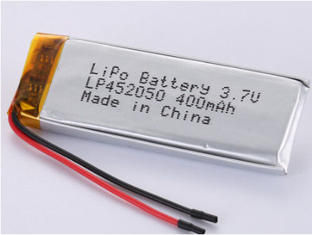 Silberfolie und transparentes PVC LP452050 3,7V 400MAH 50 mm Rotdraht Polymer Li-Ionen wiederaufladbare Zelle Probe Annahme